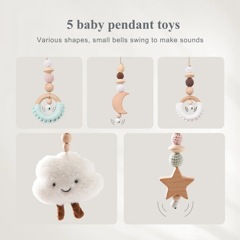 Baby Wooden Play Gym – Sensory Hanging Toys & Rattles