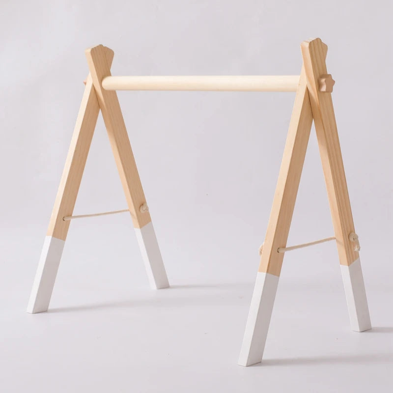 Wooden Baby Gym Frame with Sensory Rattle Toys – Foldable Play Set