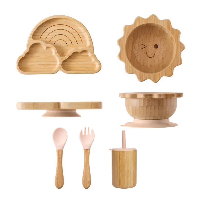 Bamboo Baby Suction Plate Set - BPA-Free, Non-Slip Tableware & Spoon for Stress-Free Feeding