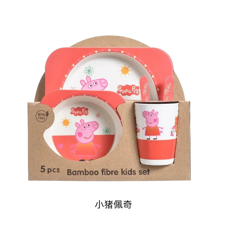 Bamboo Kids Tableware Set – Eco-Friendly Cartoon 5-Piece Gift