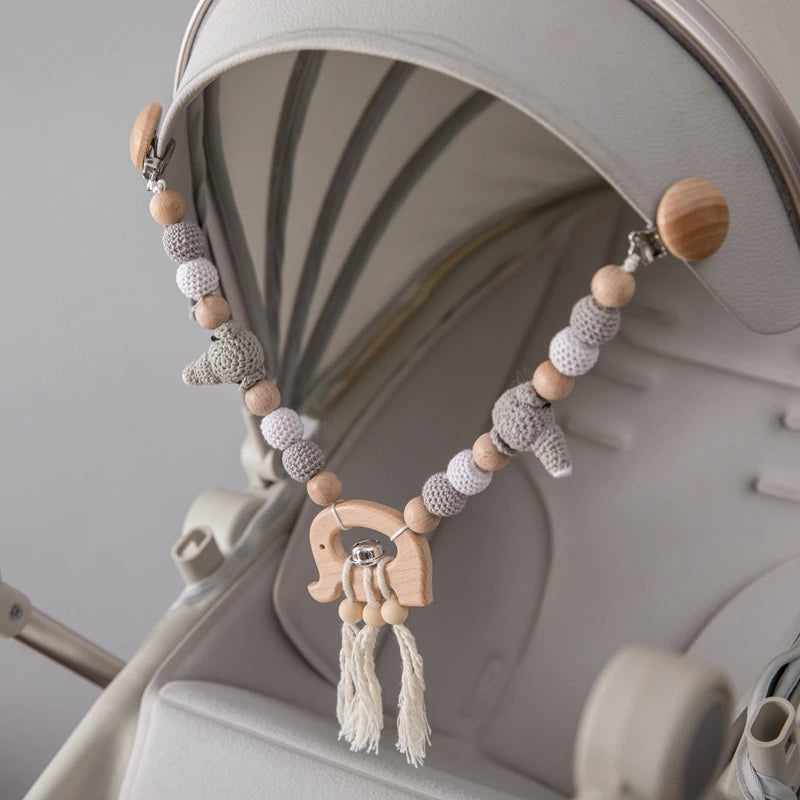 Baby Wood Crochet Stroller Toy – Elephant Crib Rattle Mobile