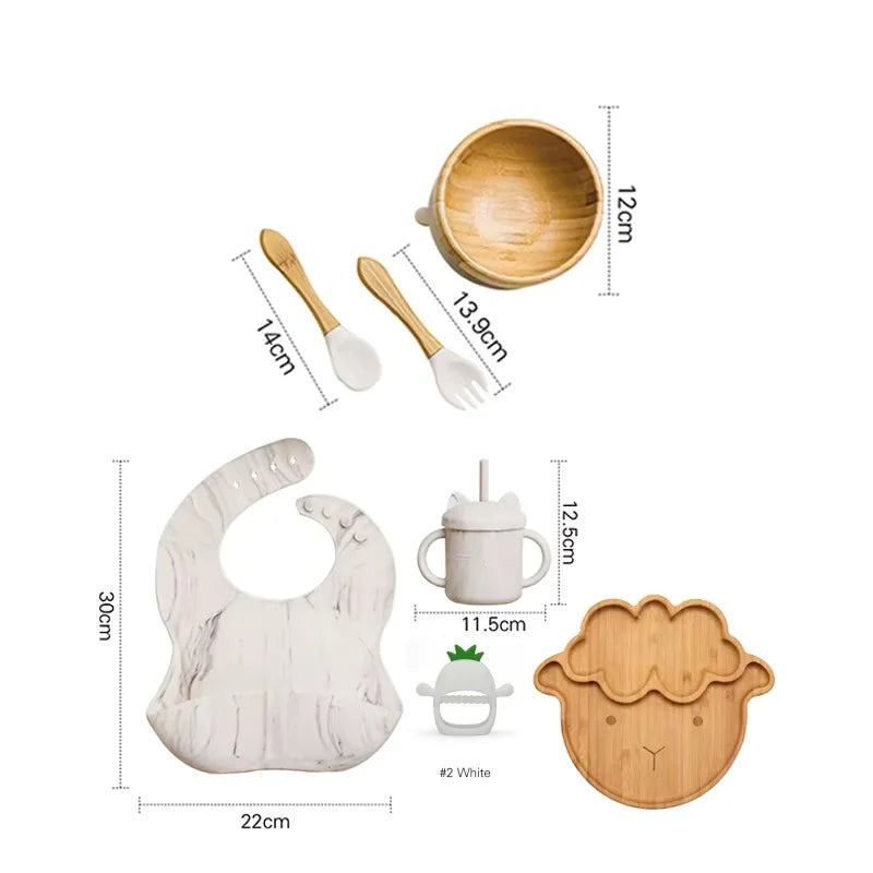 Eco-Friendly 7-Piece Bamboo & Silicone Baby Feeding Set - Safe, Non-Toxic Dinnerware for Kids