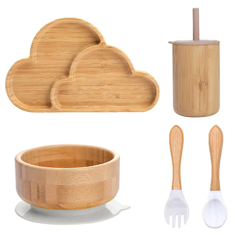 Bopoobo 5-Piece Bamboo Baby Tableware Set - BPA Free, Suction Plates, Eco-Friendly, Perfect for Weaning!