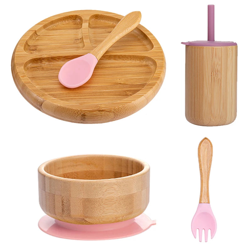 Bopoobo 5-Piece Bamboo Baby Tableware Set - BPA Free, Suction Plates, Eco-Friendly, Perfect for Weaning!