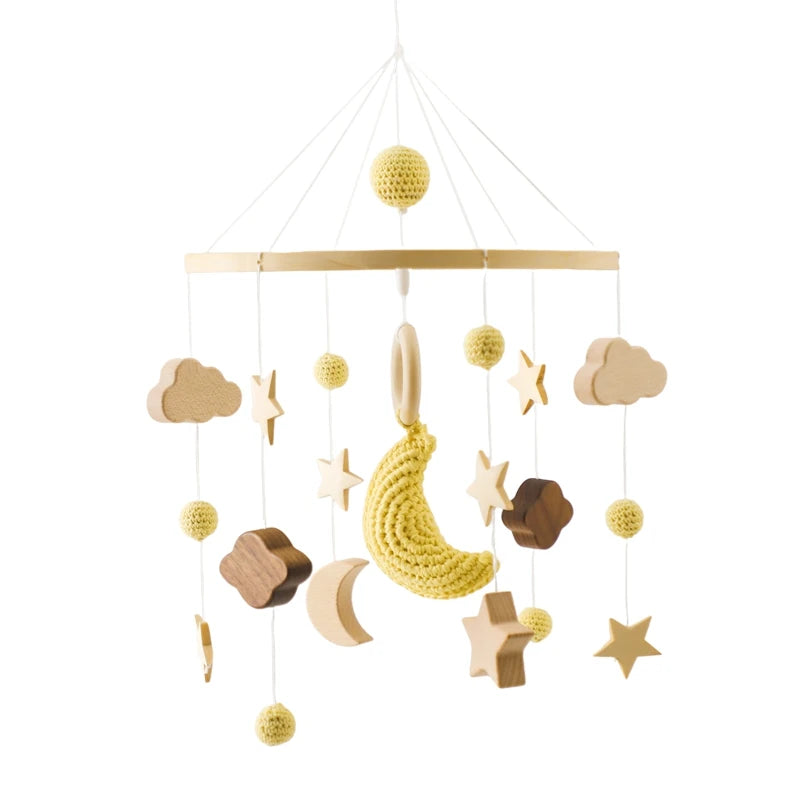 Wooden Baby Crib Mobile – Soft Felt Balloon Rattle Toy with Music