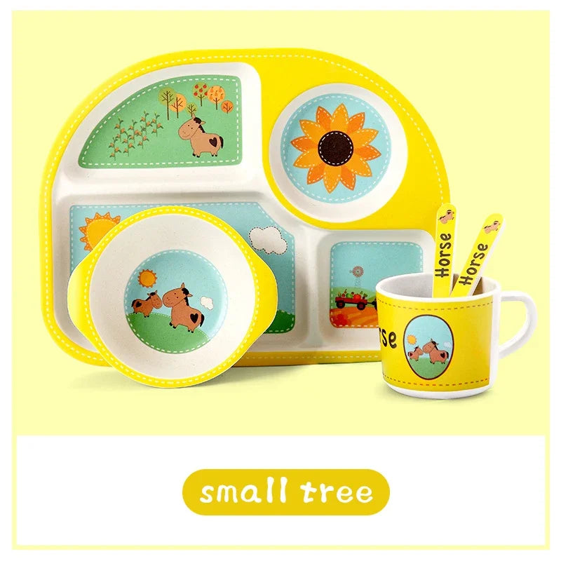Bamboo Fiber Baby Plates – Fall-Proof Cartoon Kids Tableware