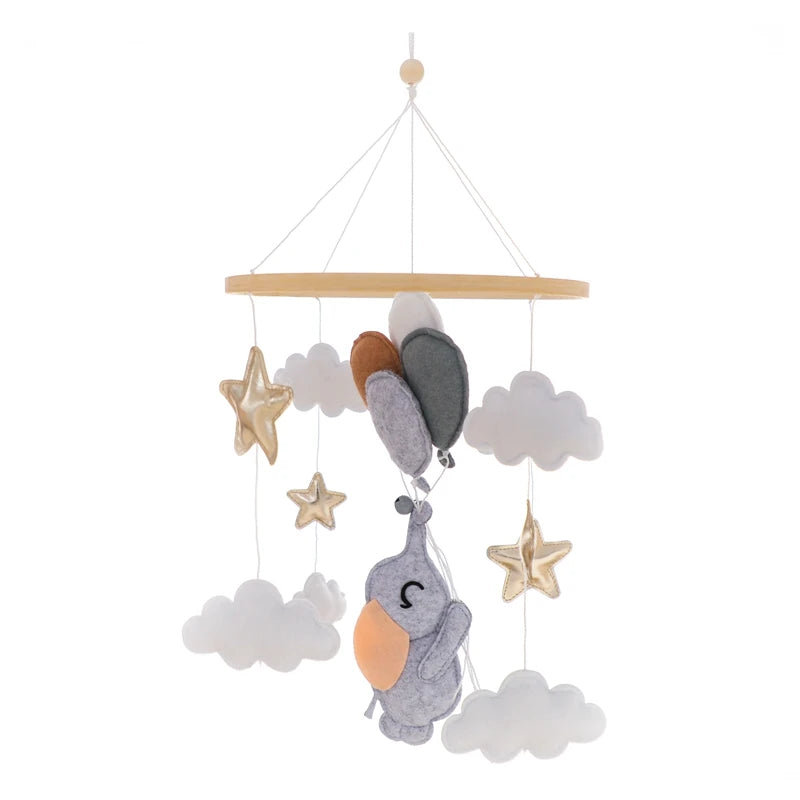 Wooden Baby Crib Mobile – Soft Felt Balloon Rattle Toy with Music