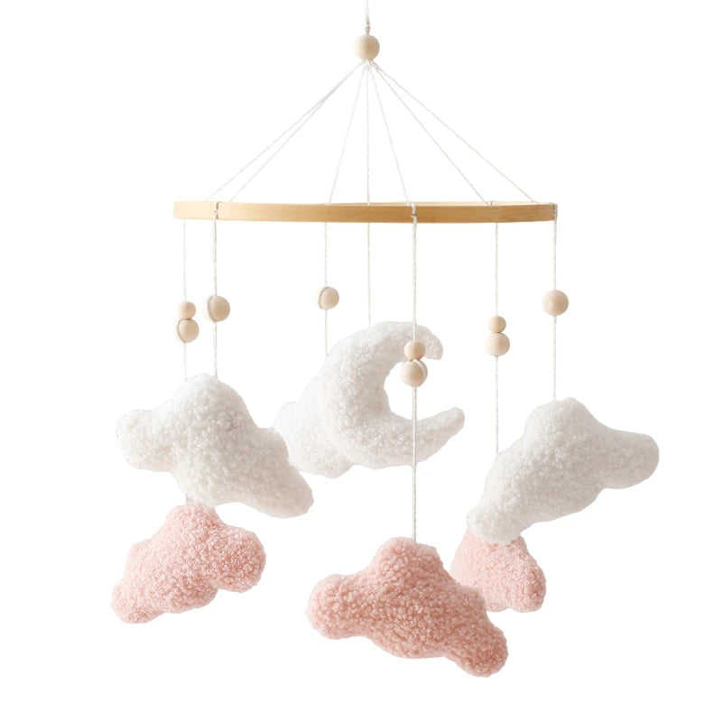 Wooden Baby Rattle Crib Mobile – Cartoon Cloud & Lamb Toy, 0-12M