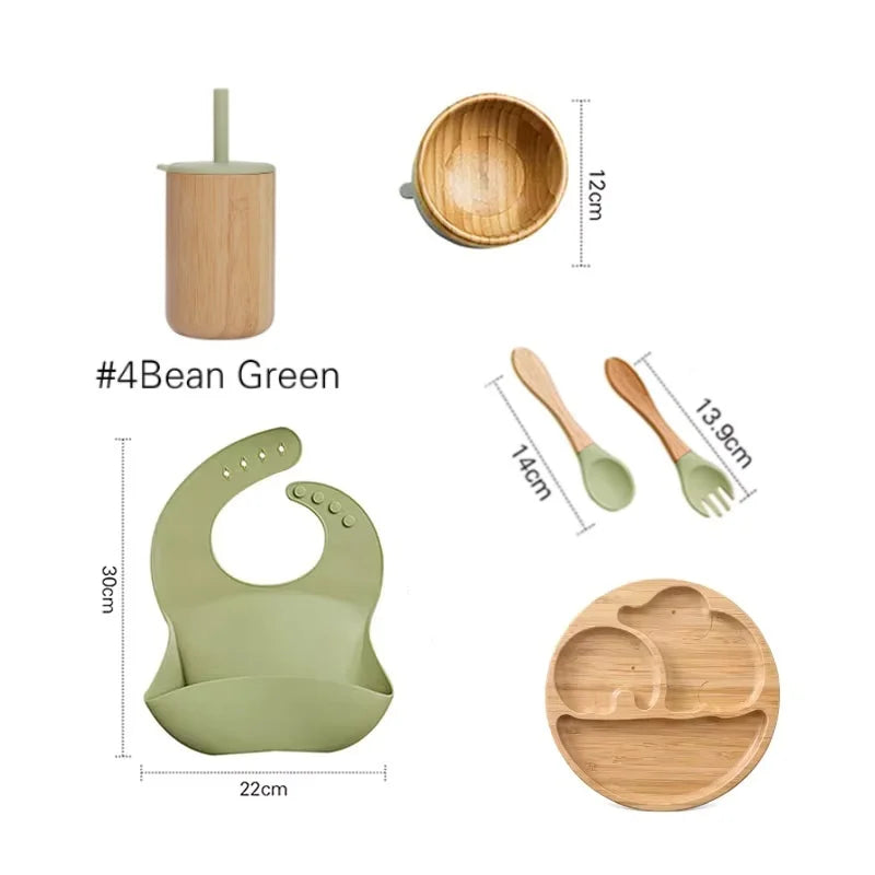 Eco-Friendly 7-Piece Bamboo & Silicone Baby Feeding Set - Safe, Non-Toxic Dinnerware for Kids