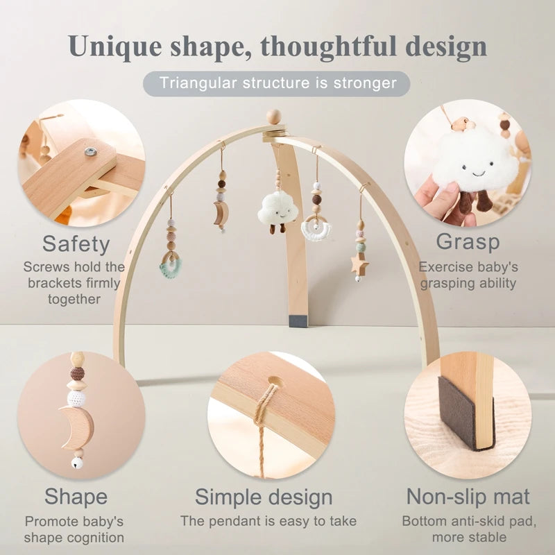 Baby Wooden Play Gym – Sensory Hanging Toys & Rattles