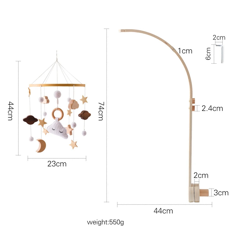 Baby Wooden Crib Mobile & Rattle Toy – Musical Bed Bell for Newborns