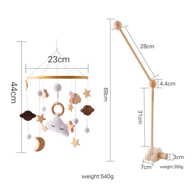 Baby Wooden Crib Mobile & Rattle Toy – Musical Bed Bell for Newborns
