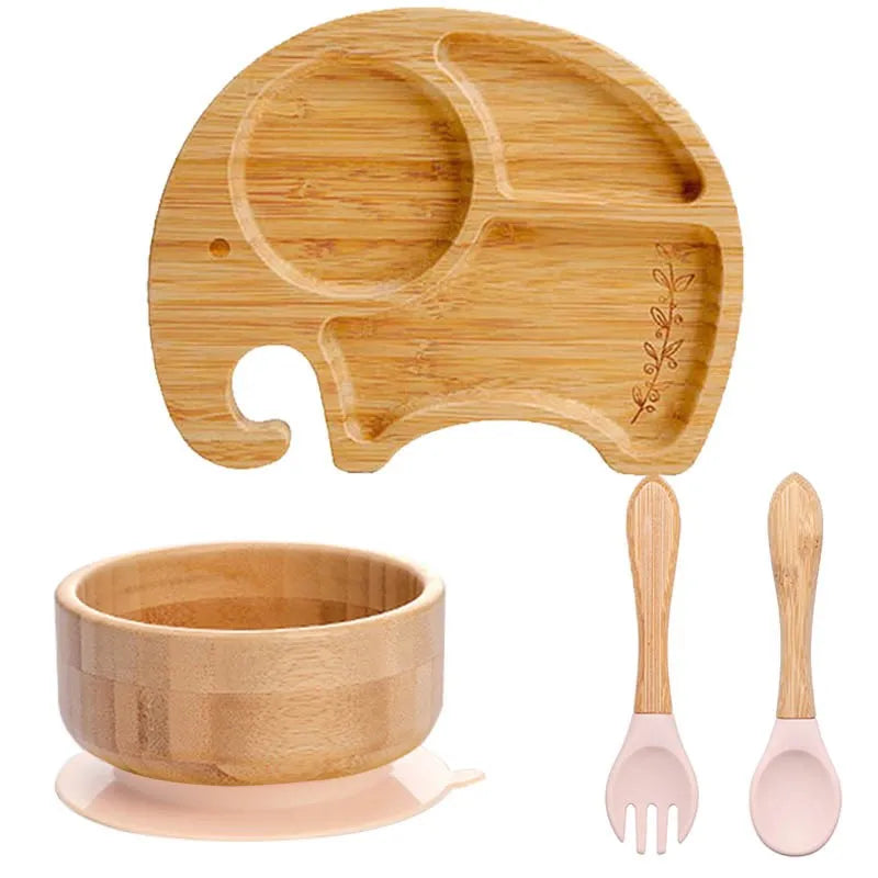Bamboo Kids Tableware Set – 4pcs Suction Plate, Bowl & Utensils