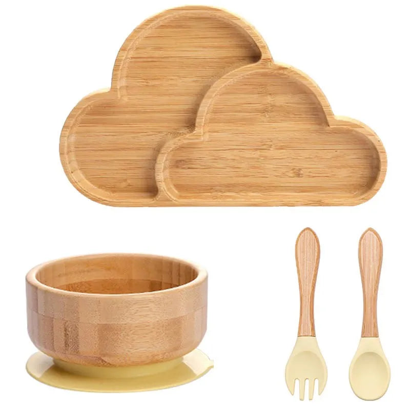 Bamboo Kids Tableware Set – 4pcs Suction Plate, Bowl & Utensils