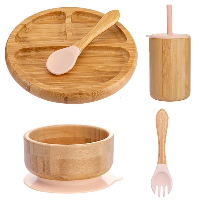 Bopoobo 5-Piece Bamboo Baby Tableware Set - BPA Free, Suction Plates, Eco-Friendly, Perfect for Weaning!