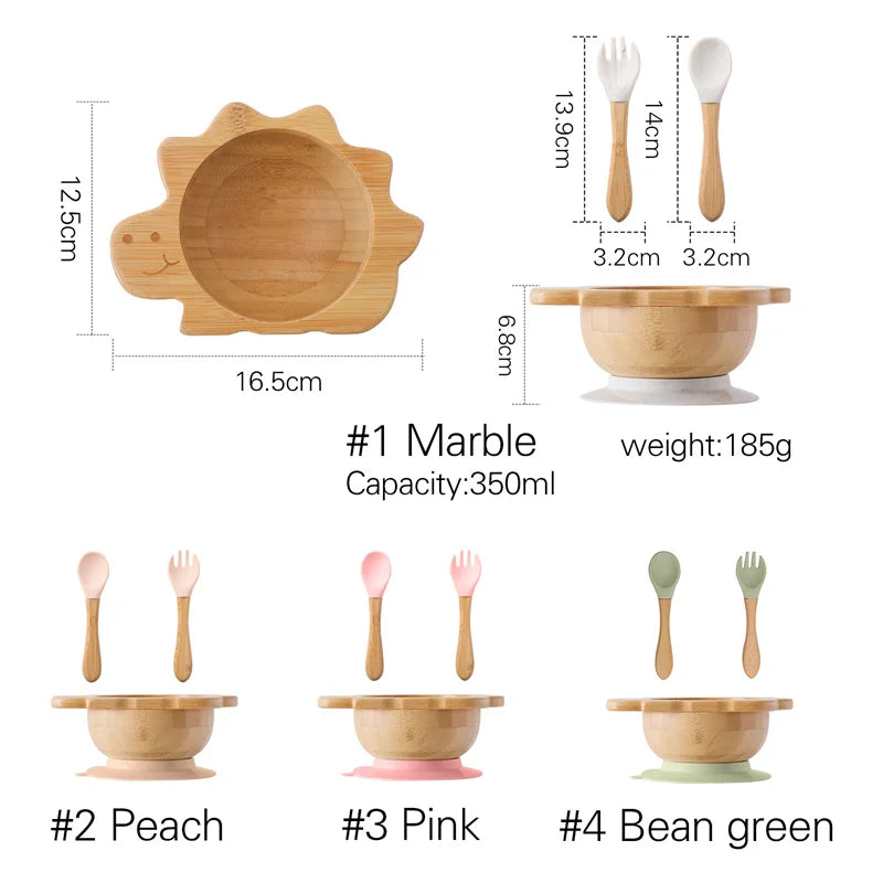Dinosaur Bamboo Baby Tableware Set - Eco-Friendly Plate, Bowl & Utensils for Safe Feeding