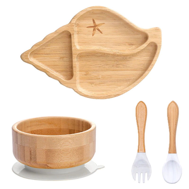 Bamboo Babies 4-Piece Cartoon Dinnerware Set for Safe Baby Feeding - Eco-Friendly, Latex-Free & Customizable