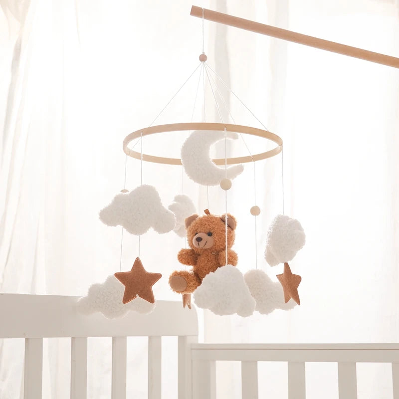 Wooden Baby Crib Mobile with Music Box – Teddy Bear Rattle Toy