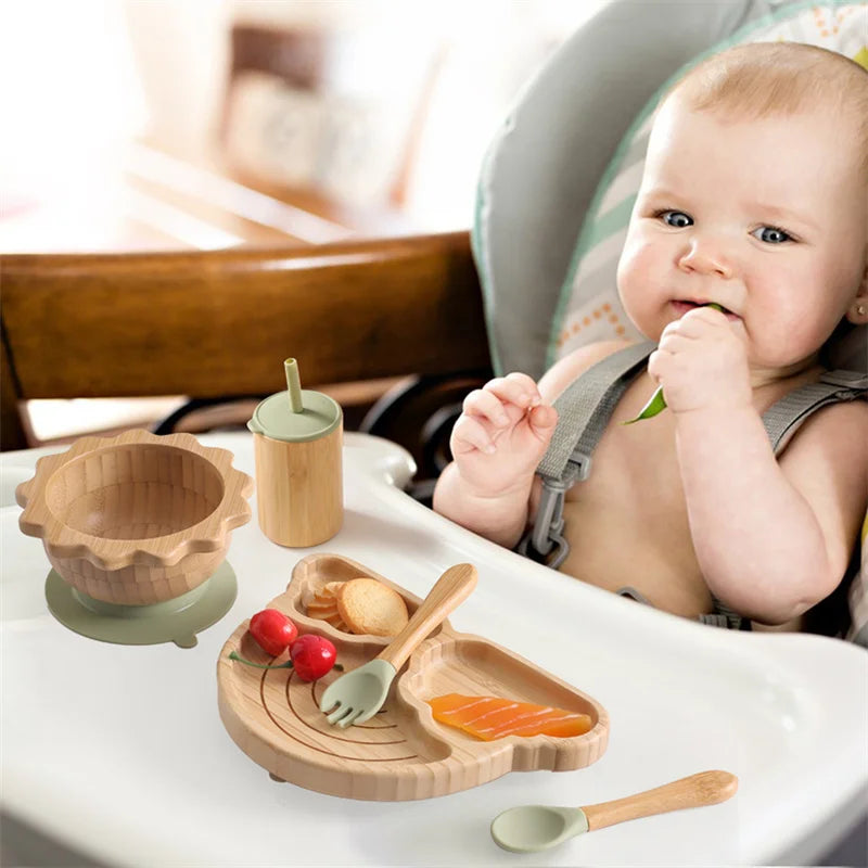 Bamboo Baby Suction Plate Set - BPA-Free, Non-Slip Tableware & Spoon for Stress-Free Feeding
