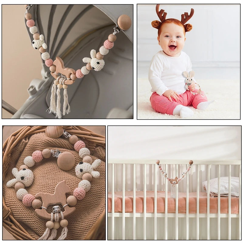 Baby Wood Crochet Stroller Toy – Elephant Crib Rattle Mobile