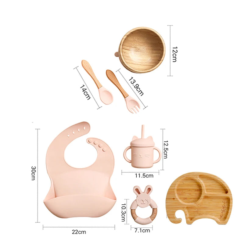 Eco-Friendly 7-Piece Bamboo & Silicone Baby Feeding Set - Safe, Non-Toxic Dinnerware for Kids