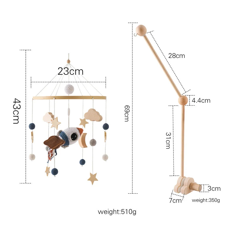 Baby Wooden Crib Mobile & Rattle Toy – Musical Bed Bell for Newborns