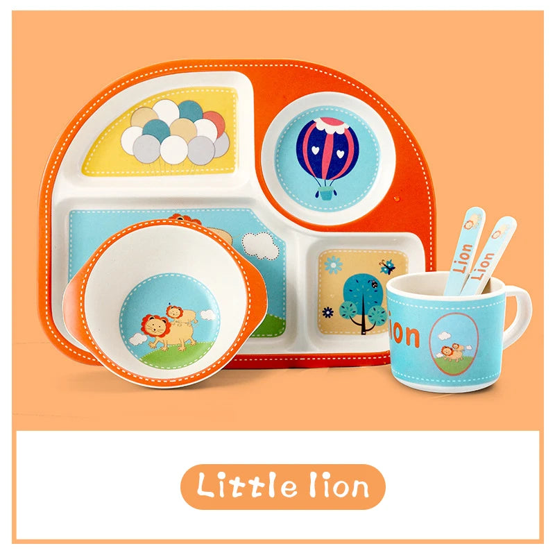 Eco-Friendly Kids Tableware Set - Fall-Proof Bamboo Plates with Non-Slip Design & Fun Patterns