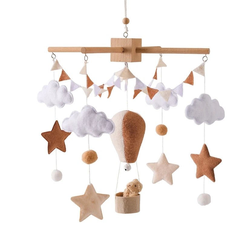 Wooden Baby Crib Mobile – Soft Felt Hot Air Balloon Bed Bell Toy
