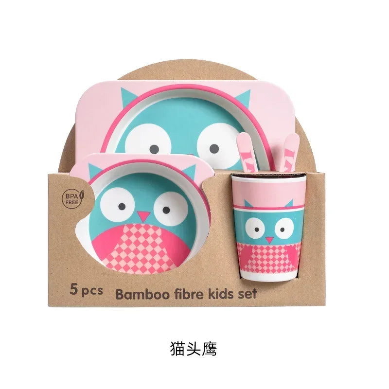 Bamboo Kids Tableware Set – Eco-Friendly Cartoon 5-Piece Gift