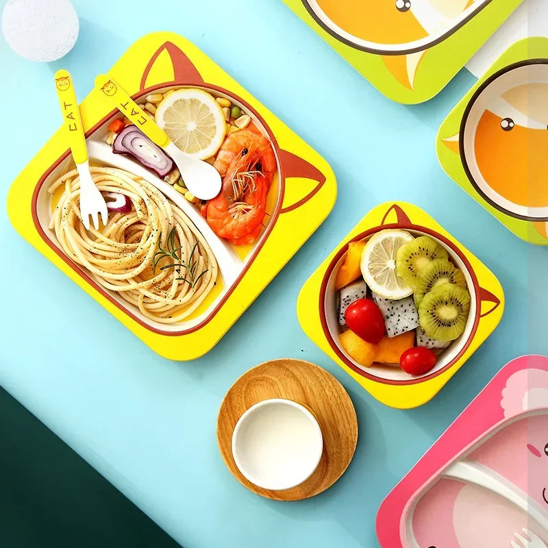 Bamboo Kids Dinnerware Set - Bowls, Plates & Utensils