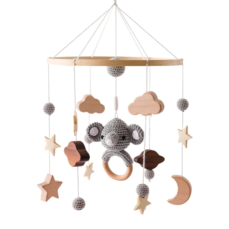 Wooden Baby Crib Mobile – Soft Felt Balloon Rattle Toy with Music
