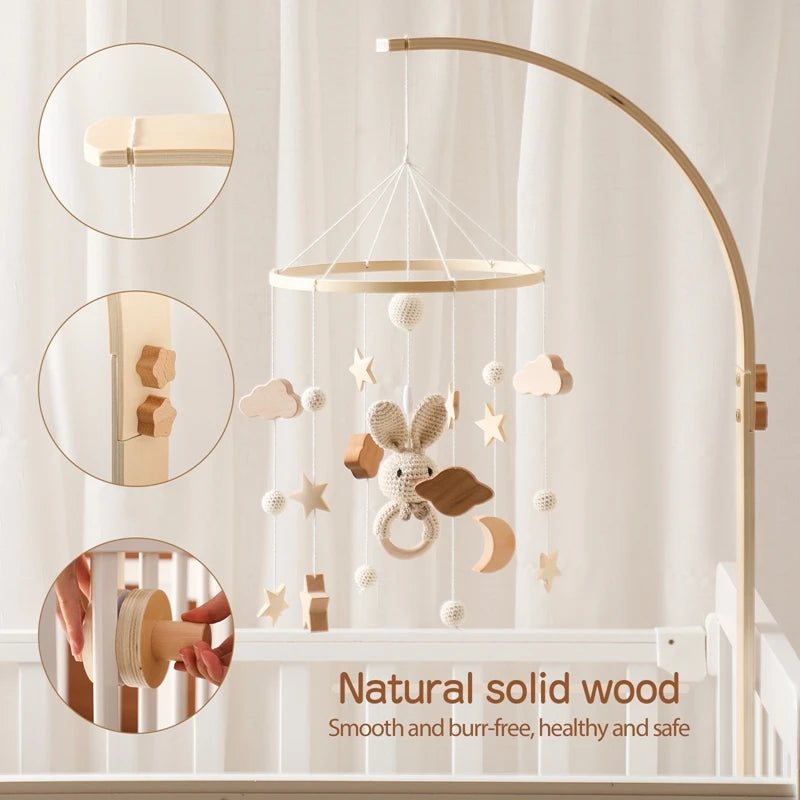 Baby Wooden Crib Mobile & Rattle Toy – Musical Bed Bell for Newborns