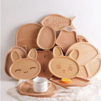 Wooden Baby Feeding Plate Set | Cute Dishes & Sucker Bowl