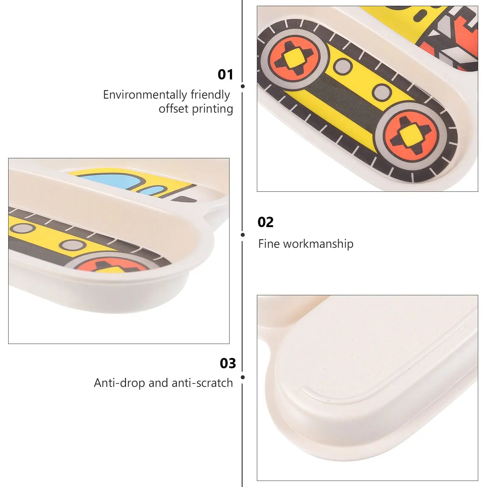 Durable Cartoon Bamboo Fiber Plate Set - Safe Tableware for Kids with Fork & Spoon