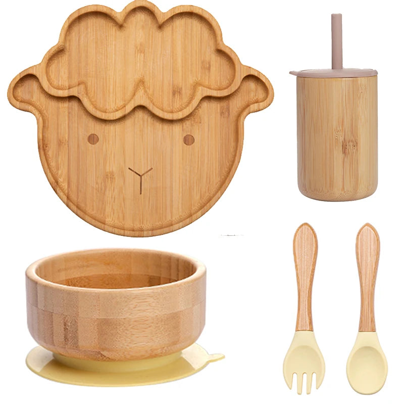 Bopoobo 5-Piece Bamboo Baby Tableware Set - BPA Free, Suction Plates, Eco-Friendly, Perfect for Weaning!