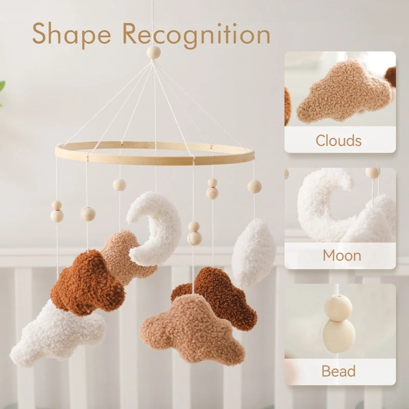 Wooden Baby Rattle Crib Mobile – Cartoon Cloud & Lamb Toy, 0-12M