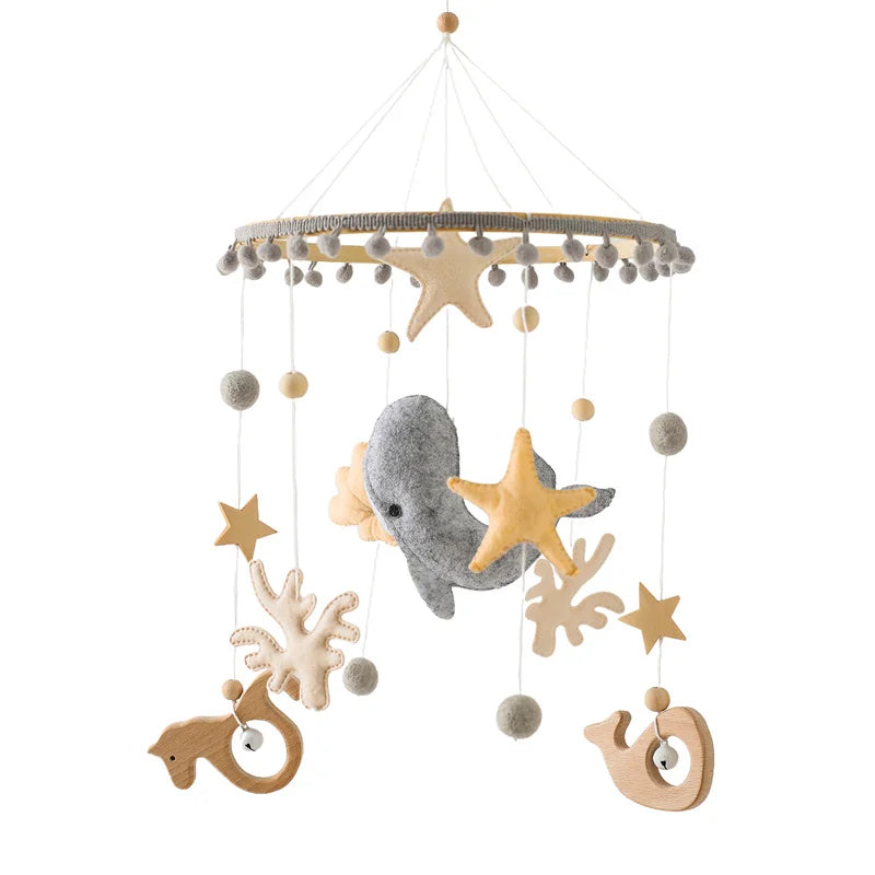 Wooden Baby Rattle Crib Mobile – Cartoon Cloud & Lamb Toy, 0-12M