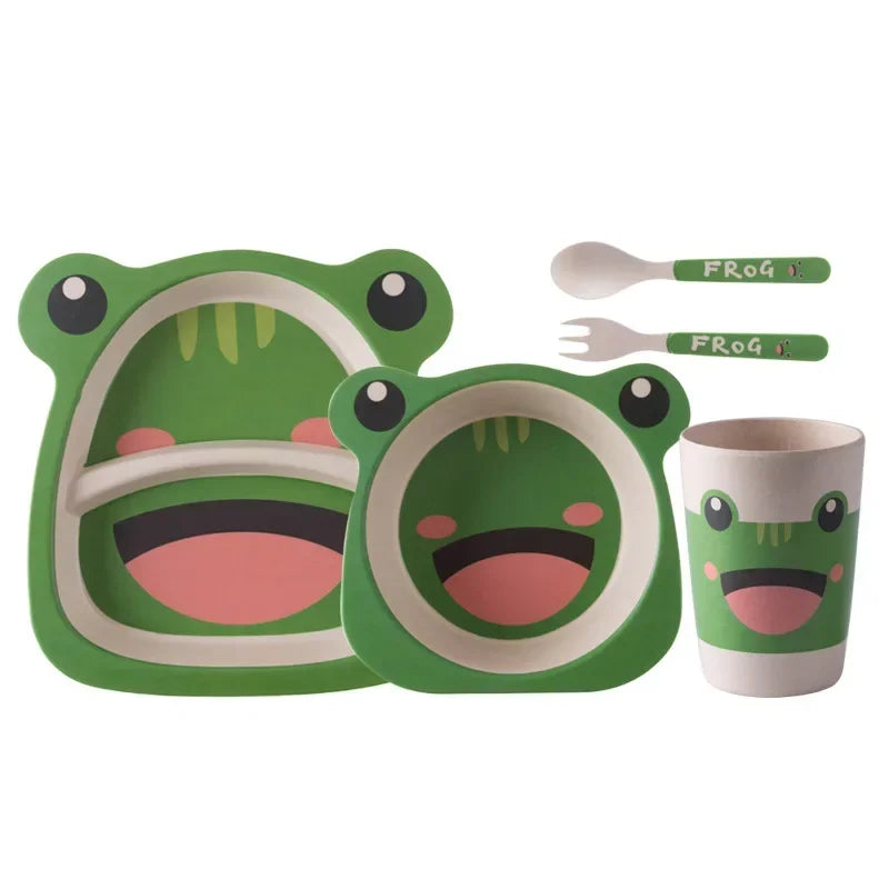 Bamboo Kids Tableware Set – Eco-Friendly Cartoon 5-Piece Gift