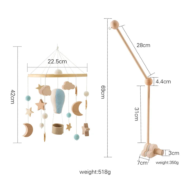 Baby Wooden Crib Mobile & Rattle Toy – Musical Bed Bell for Newborns
