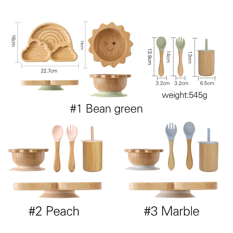 Bamboo Baby Suction Plate Set - BPA-Free, Non-Slip Tableware & Spoon for Stress-Free Feeding