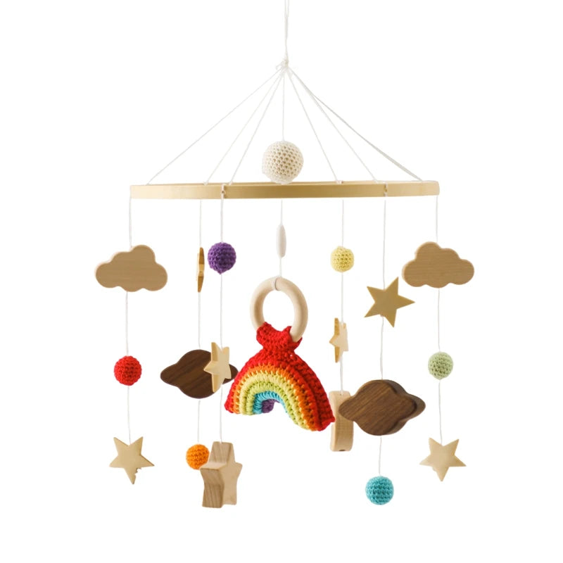 Wooden Baby Crib Mobile – Soft Felt Balloon Rattle Toy with Music