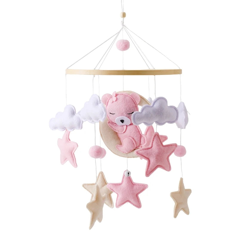 Wooden Baby Crib Mobile with Teddy Bear & Rabbit – Musical Rattle Toy