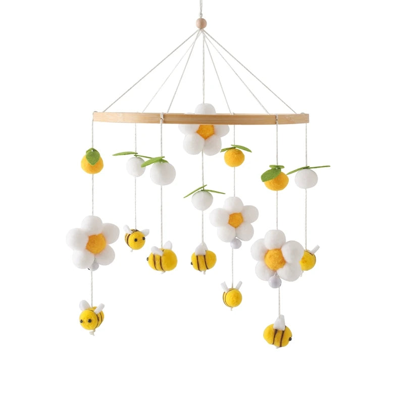 Wooden Baby Rattle Crib Mobile – Cartoon Cloud & Lamb Toy, 0-12M