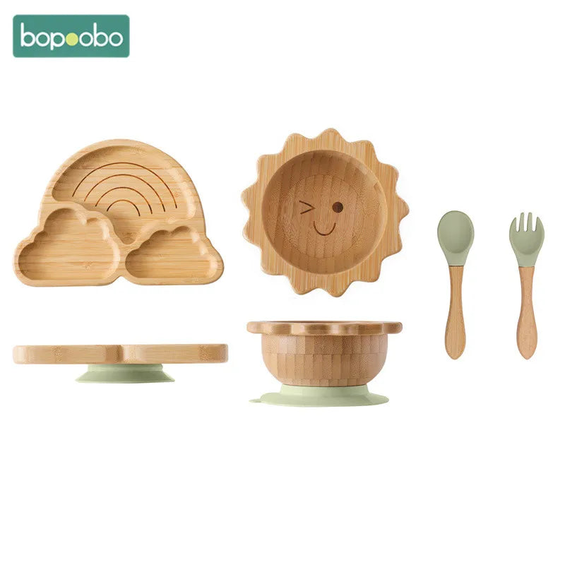 Bamboo Baby Suction Plate Set - BPA-Free, Non-Slip Tableware & Spoon for Stress-Free Feeding