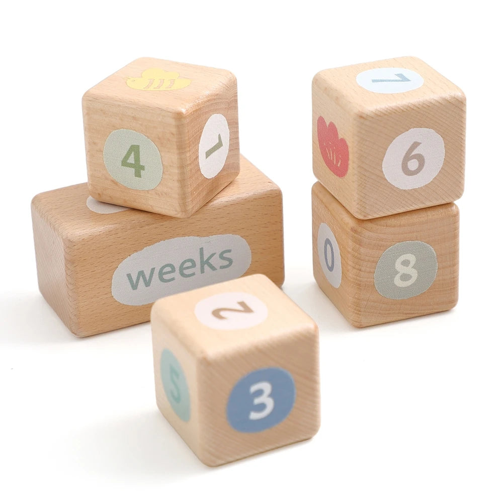 Wooden Baby Milestone Blocks – Engraved Beech Newborn Photo Props