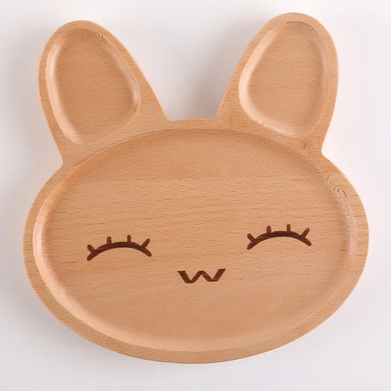 Wooden Baby Feeding Plate Set | Cute Dishes & Sucker Bowl