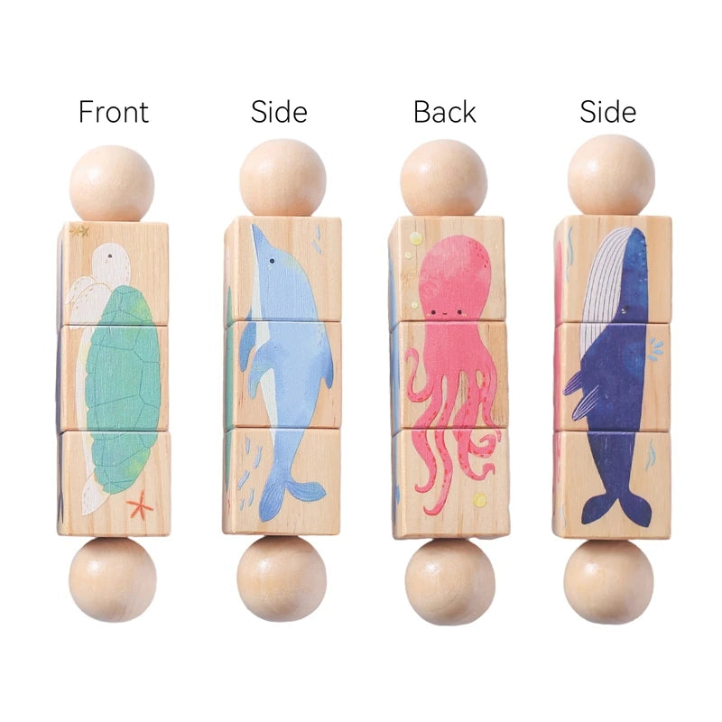 Wooden Montessori Bear Toy – Educational Cartoon Animal Rattle