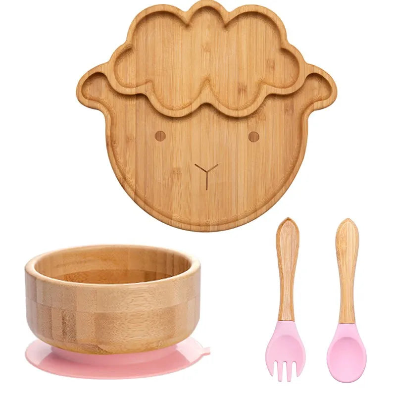 Bamboo Kids Tableware Set – 4pcs Suction Plate, Bowl & Utensils
