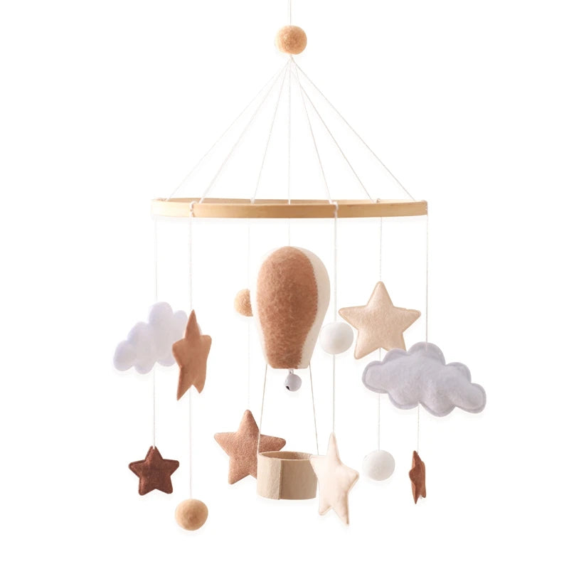 Wooden Baby Crib Mobile – Soft Felt Balloon Rattle Toy with Music