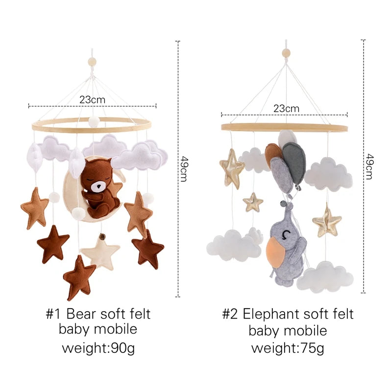 Wooden Crib Mobile – Soft Felt Bear, Cloud & Star Hanging Toy